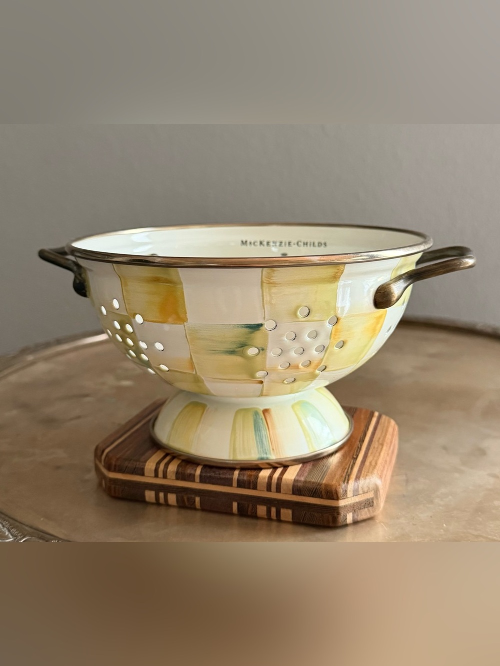 Mackenzie-Childs Parchment Check Retired Small Colander!